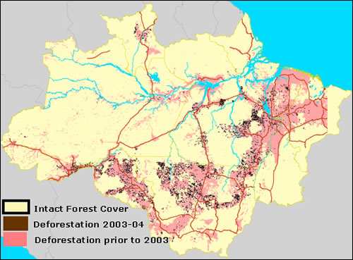 kaart : ontbossing van het Amazonegebied