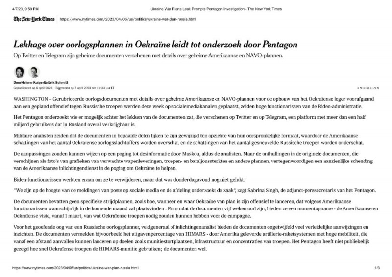 Ukraine War Plans Leak Prompts Pentagon Investigation - The New York TimesNL_Page_1.jpg